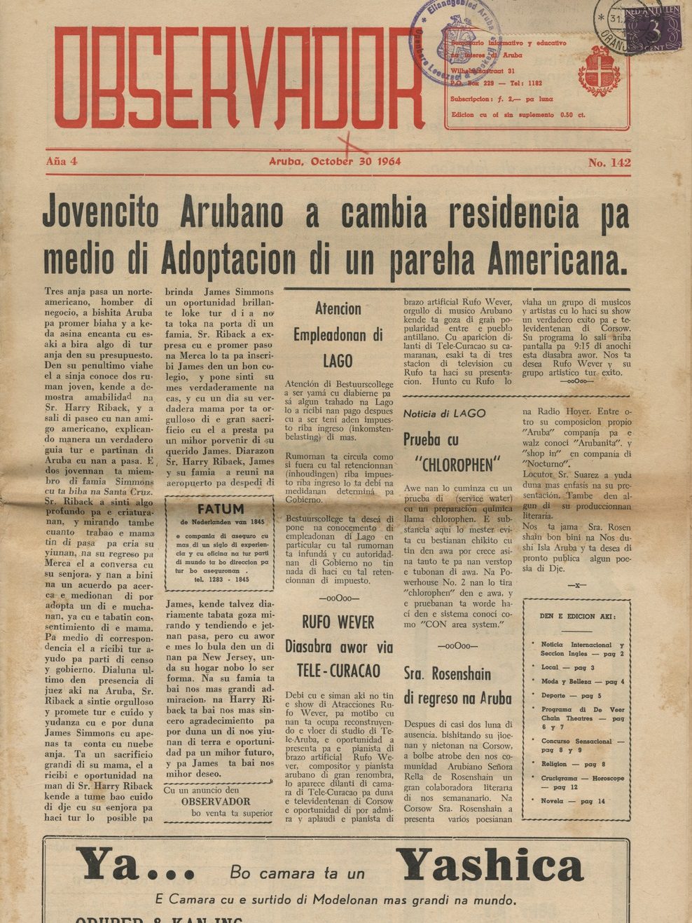 front page of issue of observador